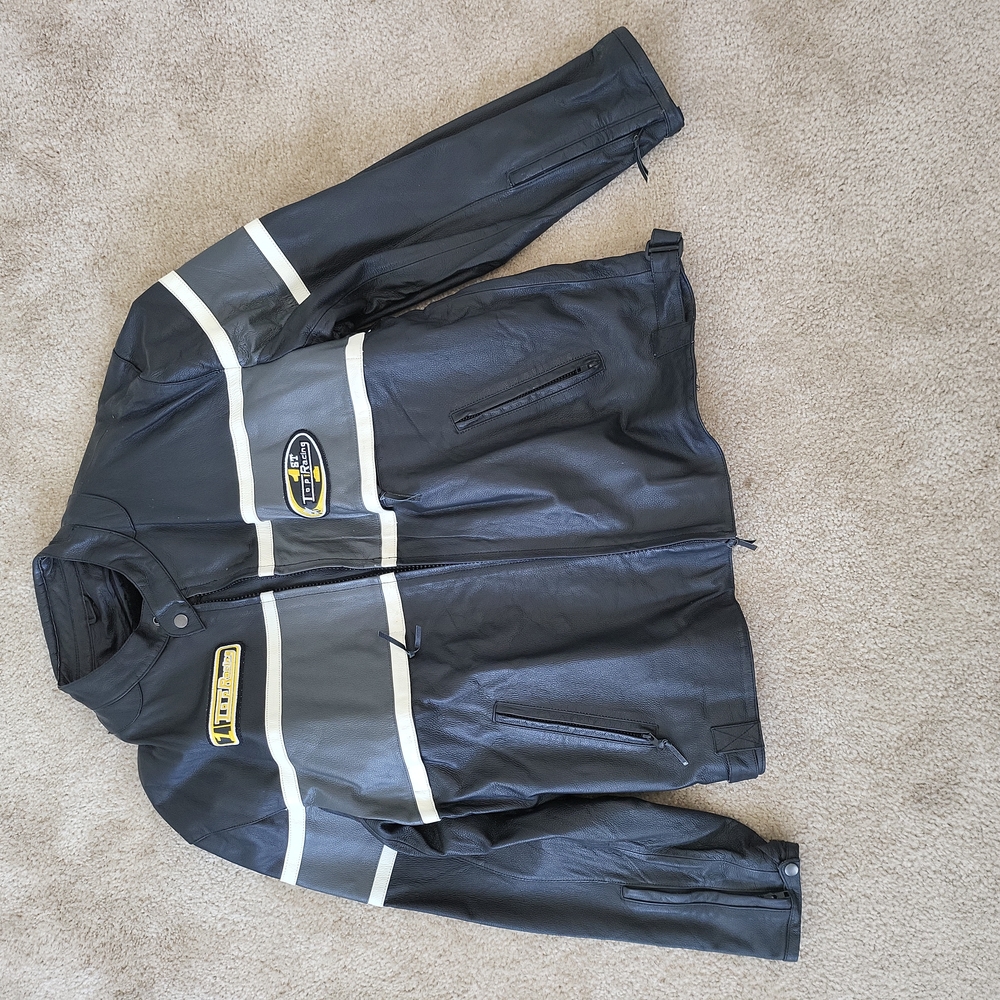 Men's leather motorcycle jacket, XXL